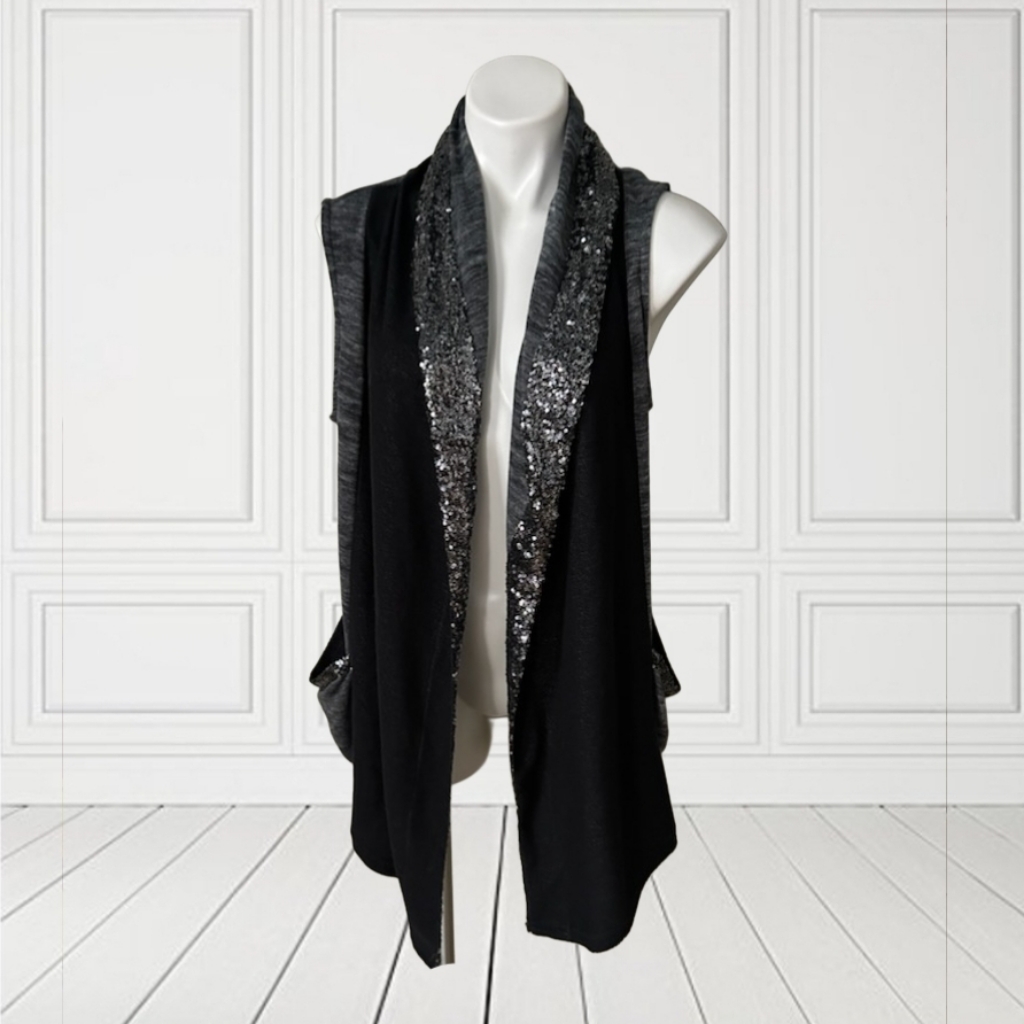 Juicy Couture Long Duster Size Small Sequins Pockets Cardigan Sweater Vest